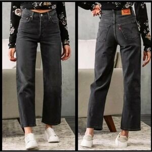 Levis Ribcage Straight Ankle Jeans Washed Black High Rise Button Fly 27